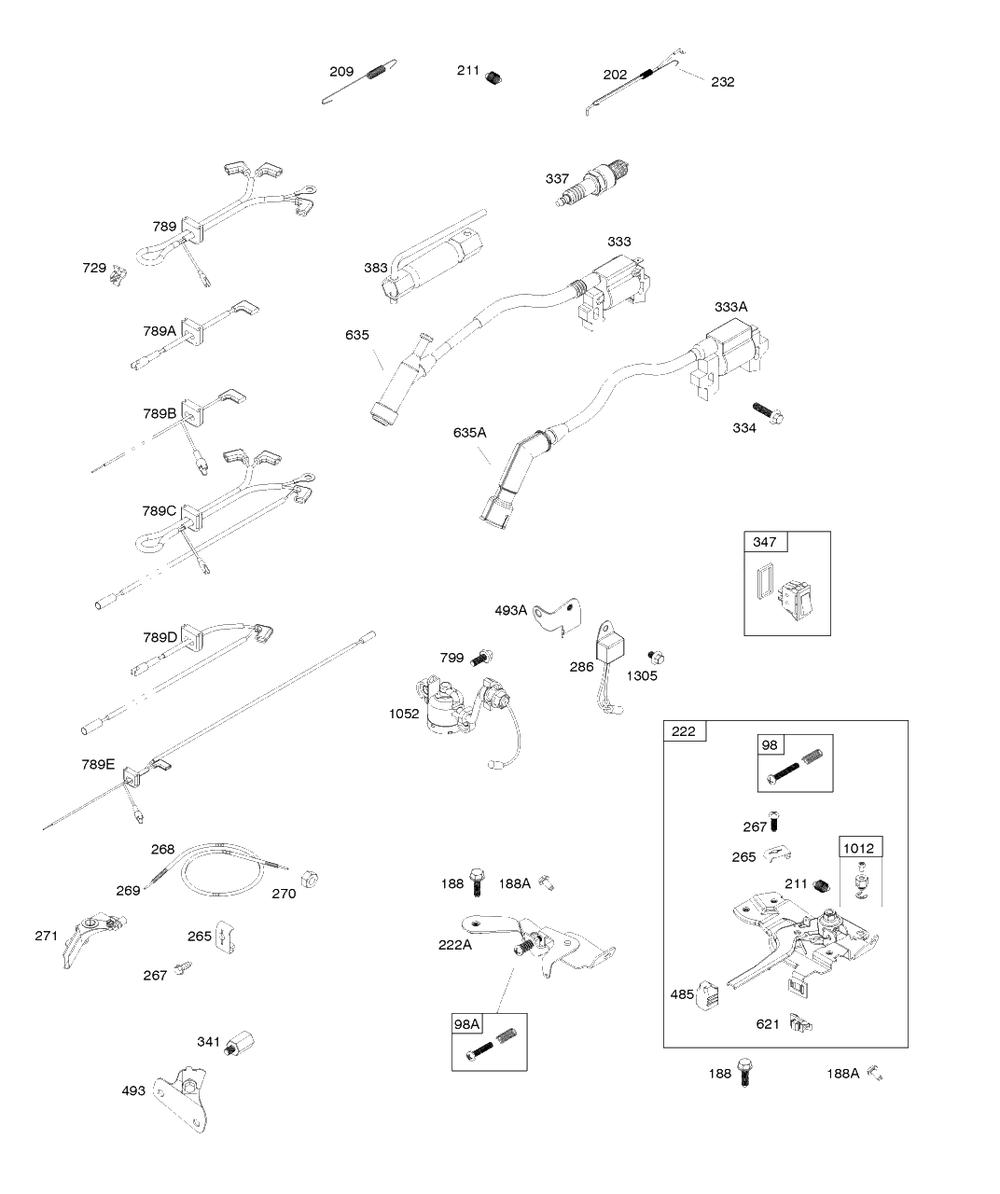 Armature, Controls, Electrical System, Governor Spring, Ignition, Spark Plug Diagram and Parts List for 83132-0019-F1  Briggs and Stratton Engine